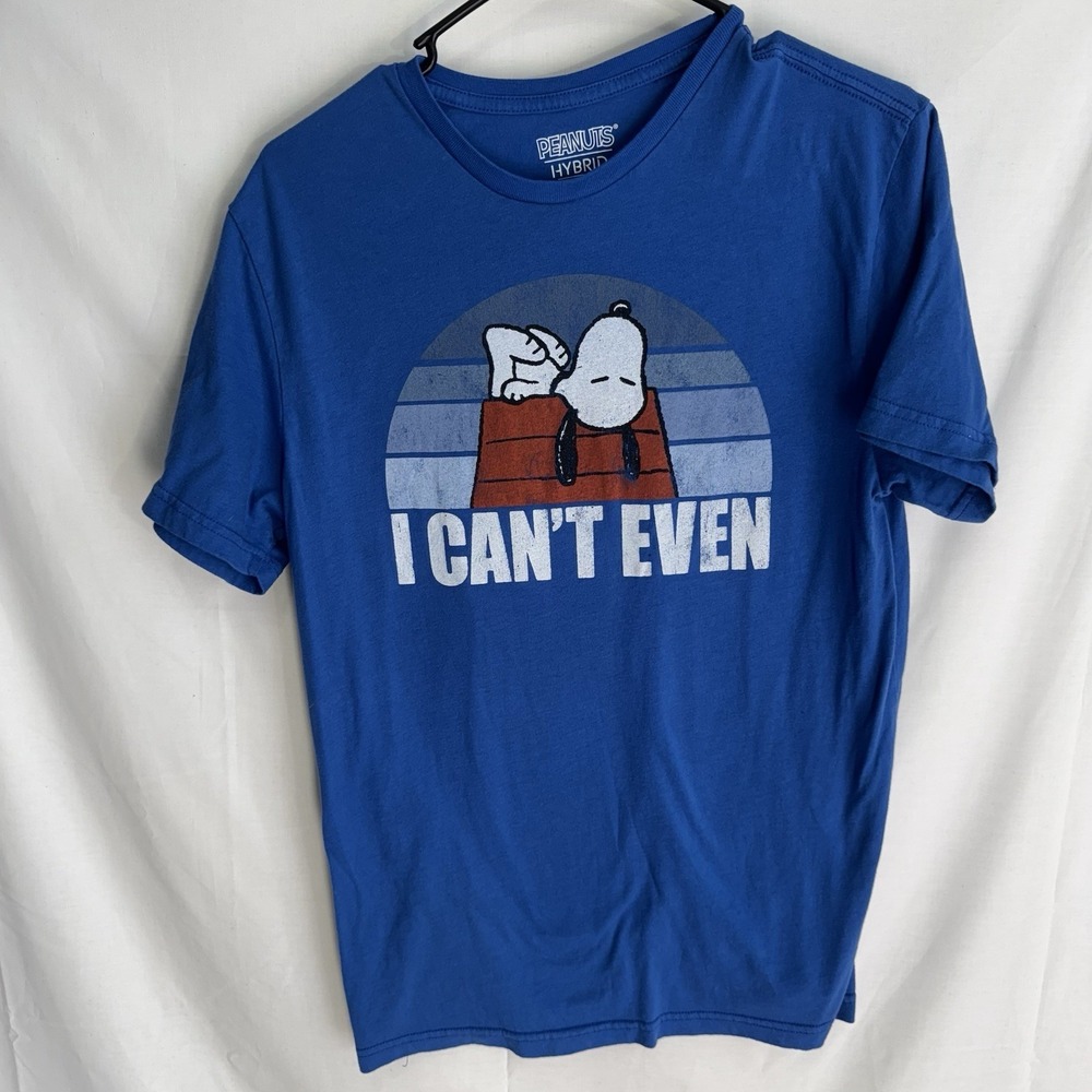 Snoopy Shirt Adult Medium Blue Graphic Peanuts I Can't Even Short Sleeve Mens